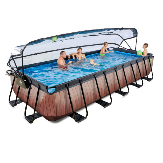 EXIT Wood Pool 540x250x100cm mit Sandfilterpumpe und Abdeckung - braun