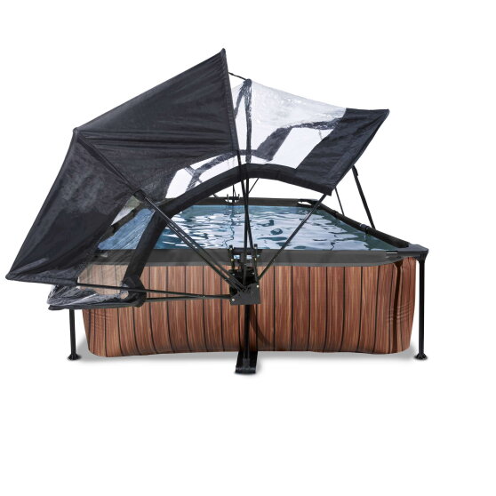 EXIT Wood Pool 300x200x65cm mit Filterpumpe und Abdeckung und Sonnensegel - braun