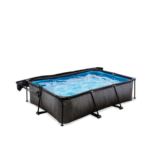 EXIT Black Wood Pool 220x150x65cm mit Filterpumpe und Sonnensegel - schwarz