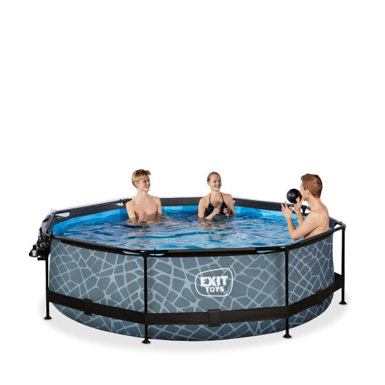 EXIT Stone Pool Ø300x76cm mit Filterpumpe & Abdeckung – Grau