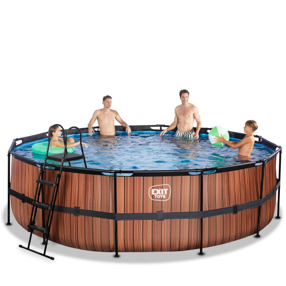 EXIT Wood Pool &oslash;488x122cm mit Sandfilterpumpe - braun