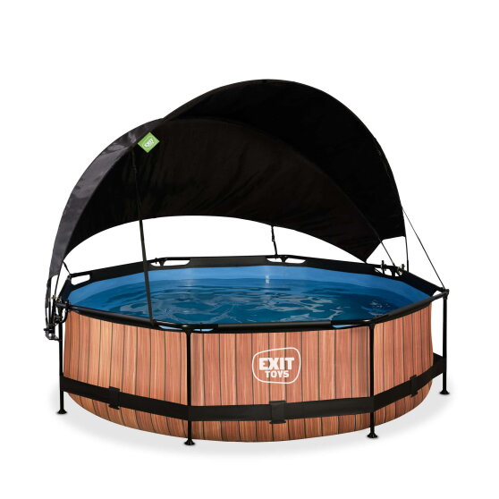 EXIT Wood Pool &oslash;300x76cm mit Filterpump und Sonnensegel - braun