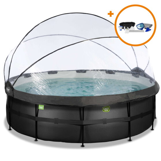 EXIT Black Leather Pool &oslash;450x122cm mit Sandfilterpumpe und Abdeckung und Zubeh&ouml;rset - schwarz