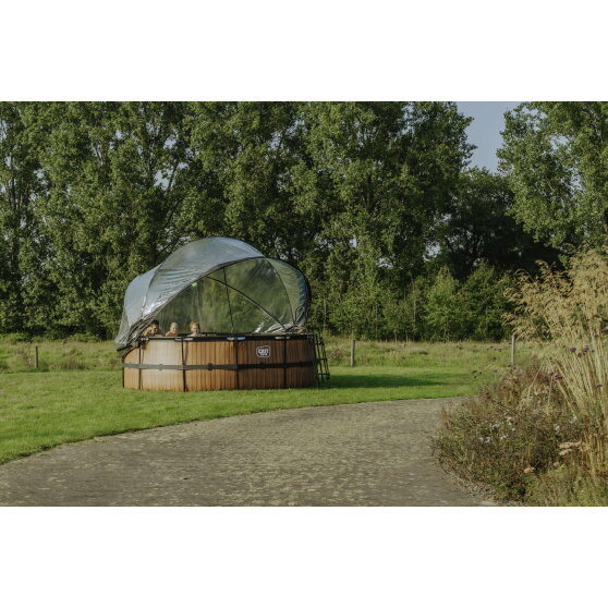 EXIT Wood Pool &oslash;427x122cm mit Sandfilterpumpe und Abdeckung und W&auml;rmepumpe - braun