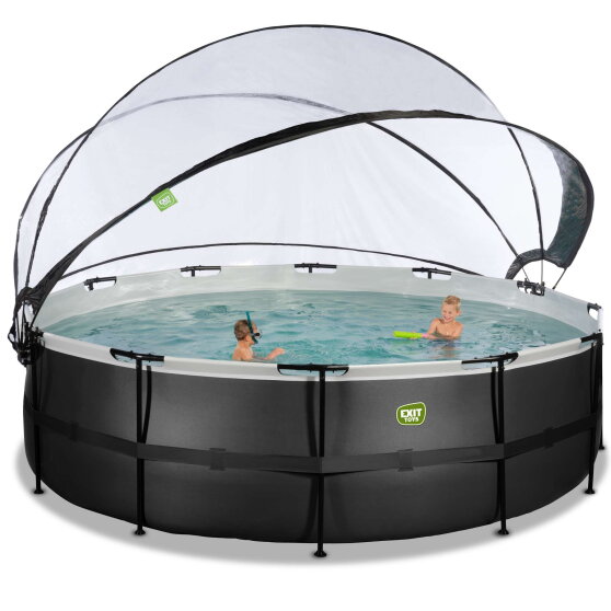 EXIT Black Leather Pool &oslash;488x122cm mit Sandfilterpumpe und Abdeckung und W&auml;rmepumpe - schwarz