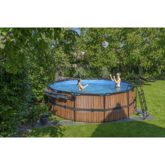 EXIT Wood Pool &oslash;450x122cm mit Sandfilterpumpe - braun