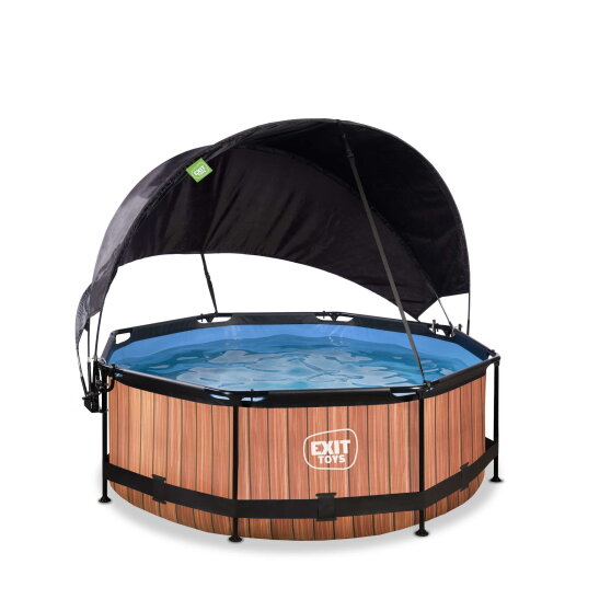 EXIT Wood Pool ø244x76cm mit Filterpump und Sonnensegel - braun