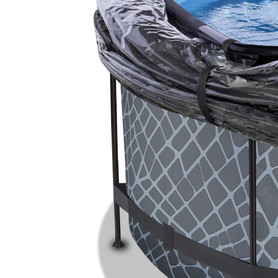 EXIT Stone Pool &oslash;360x122cm mit Sandfilterpumpe und Abdeckung und W&auml;rmepumpe - grau