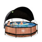 EXIT Wood Pool &oslash;300x76cm mit Filterpump und Sonnensegel - braun