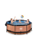EXIT Wood Pool &oslash;244x76cm mit Filterpumpe und Abdeckung - braun