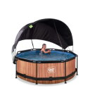 EXIT Wood Pool ø244x76cm mit Filterpump und Sonnensegel - braun