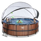 EXIT Wood Pool &oslash;427x122cm mit Sandfilterpumpe und Abdeckung und W&auml;rmepumpe - braun