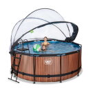 EXIT Wood Pool &oslash;360x122cm mit Sandfilterpumpe und Abdeckung und W&auml;rmepumpe - braun