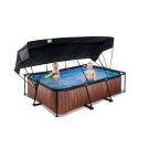 EXIT Wood Pool 220x150x65cm mit Filterpumpe und Sonnensegel - braun
