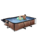 EXIT Wood Pool 300x200x65cm mit Filterpumpe und Abdeckung und Sonnensegel - braun