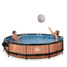EXIT Wood Pool &oslash;360x76cm mit Filterpumpe und Abdeckung und Sonnensegel - braun