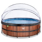 EXIT Wood Pool ø450x122cm mit Sandfilterpumpe und Abdeckung und Wärmepumpe - braun