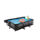 EXIT Black Wood Pool 220x150x65cm mit Filterpumpe und Abdeckung und Sonnensegel - schwarz