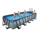 EXIT Stone Pool 540x250x100cm mit Sandfilterpumpe und Abdeckung und W&auml;rmepumpe - grau