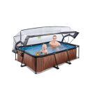 EXIT Wood Pool 220x150x65cm mit Filterpumpe und Abdeckung - braun