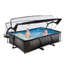 EXIT Black Wood Pool 300x200x65cm mit Filterpumpe und Abdeckung - schwarz