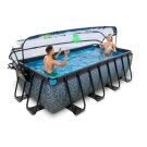 EXIT Stone Pool 400x200x100cm mit Sandfilterpumpe und Abdeckung und W&auml;rmepumpe - grau