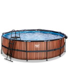EXIT Wood Pool ø488x122cm mit Sandfilterpumpe und Abdeckung und Wärmepumpe - braun