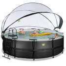 EXIT Black Leather Pool ø450x122cm mit Sandfilterpumpe und Abdeckung und Wärmepumpe - schwarz