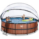 EXIT Wood Pool ø488x122cm mit Sandfilterpumpe und Abdeckung - braun