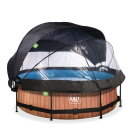 EXIT Wood Pool ø300x76cm mit Filterpumpe und Abdeckung und Sonnensegel - braun