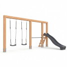 EXIT Linea Massiv 140 doppelte Holzschaukel mit Reckstange und Rutsche