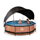 EXIT Wood Pool &oslash;300x76cm mit Filterpump und Sonnensegel - braun