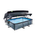 EXIT Stone Pool 220x150x65cm mit Filterpumpe und Abdeckung und Sonnensegel - grau