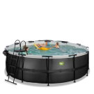 EXIT Black Leather Pool ø427x122cm mit Sandfilterpumpe und Abdeckung und Zubehörset - schwarz