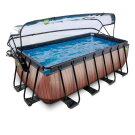 EXIT Wood Pool 400x200x122cm mit Sandfilterpumpe und Abdeckung - braun