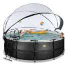 EXIT Black Leather Pool ø427x122cm mit Sandfilterpumpe und Abdeckung und Zubehörset - schwarz