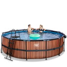 EXIT Wood Pool ø488x122cm mit Sandfilterpumpe und Abdeckung - braun