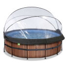 EXIT Wood Pool &oslash;427x122cm mit Sandfilterpumpe und Abdeckung und W&auml;rmepumpe - braun