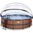 EXIT Wood Pool ø488x122cm mit Sandfilterpumpe und Abdeckung und Wärmepumpe - braun