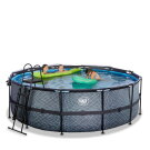 EXIT Stone Pool &oslash;427x122cm mit Sandfilterpumpe und Abdeckung - grau