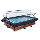 EXIT Wood Pool 300x200x65cm mit Filterpumpe und Abdeckung und Sonnensegel - braun