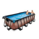 EXIT Wood Pool 400x200x100cm mit Sandfilterpumpe und Abdeckung und W&auml;rmepumpe - braun