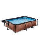 EXIT Wood Pool 300x200x65cm mit Filterpumpe und Abdeckung und Sonnensegel - braun