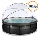 EXIT Black Leather Pool ø427x122cm mit Sandfilterpumpe und Abdeckung und Zubehörset - schwarz