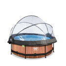 EXIT Wood Pool &oslash;244x76cm mit Filterpumpe und Abdeckung und Sonnensegel - braun