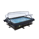 EXIT Black Wood Pool 220x150x65cm mit Filterpumpe und Abdeckung und Sonnensegel - schwarz