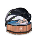 EXIT Wood Pool &oslash;244x76cm mit Filterpumpe und Abdeckung und Sonnensegel - braun