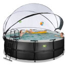 EXIT Black Leather Pool ø427x122cm mit Sandfilterpumpe und Abdeckung und Zubehörset - schwarz