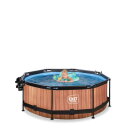EXIT Wood Pool &oslash;244x76cm mit Filterpumpe und Abdeckung und Sonnensegel - braun