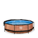 EXIT Wood Pool &oslash;300x76cm mit Filterpump und Sonnensegel - braun